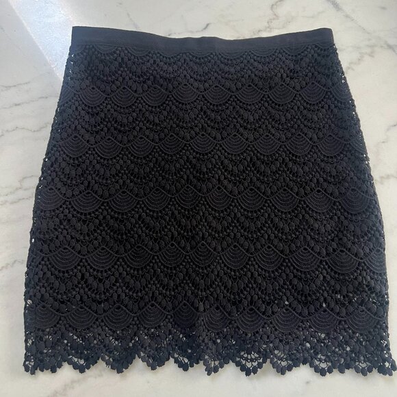 $79 MNG by Mango Black Lace Skirt Women’s Medium Lined Cotton, Zip Back, Elegant - Picture 1 of 8